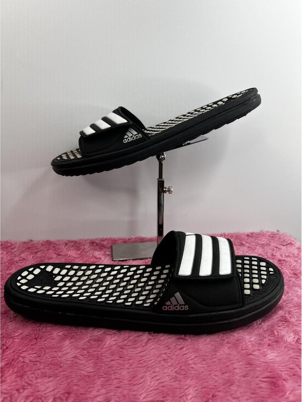 Adidas Comfort Slide Sandals Men's Size 11 Black White 3 Stripe Shower Slides - Picture 2 of 7